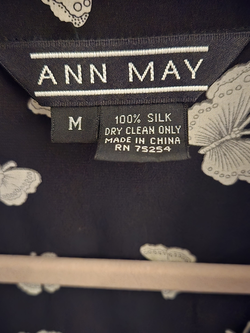 Ann May Black Butterfly Print Silk Button-Up Blouse - Picture 3 of 4